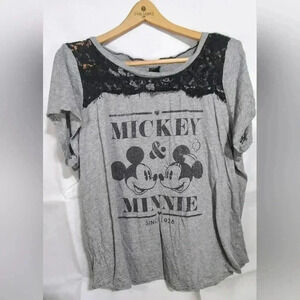 Disney Mickey and Minnie Mouse heather gray black lace shirt XXL